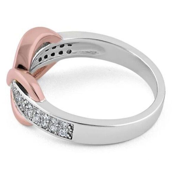 Sterling Silver Two-Tone Rose Gold Infinity Pave CZ Ring Womens Jewelry New - Picture 4 of 5